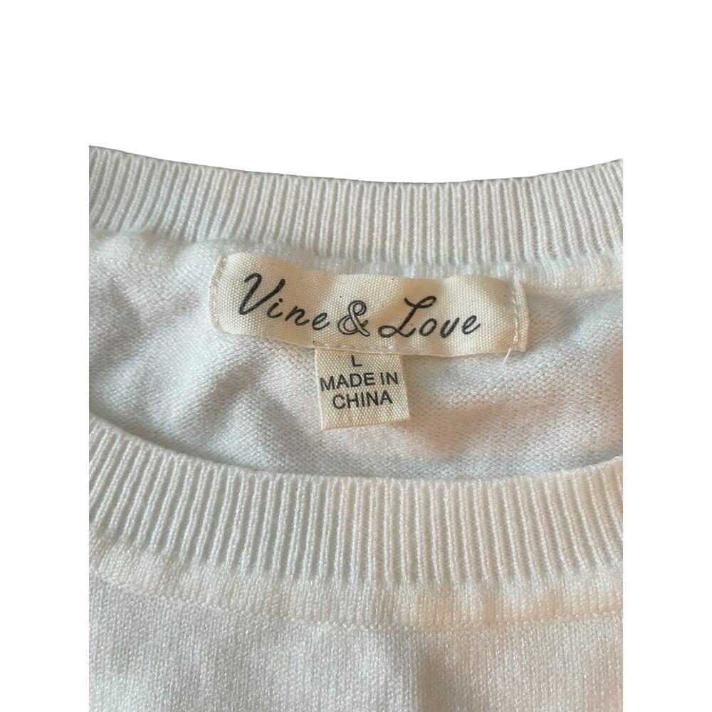 Vine & Love Cream Heart Embroidered Short Sleeve Knit Puff Sweater Large EUC - Picture 5 of 5